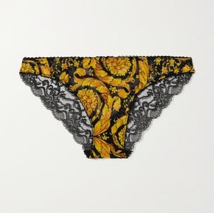 16. NWT VERSACE BAROQUE PRINTED STRETCH MESH & LACE BRIEF